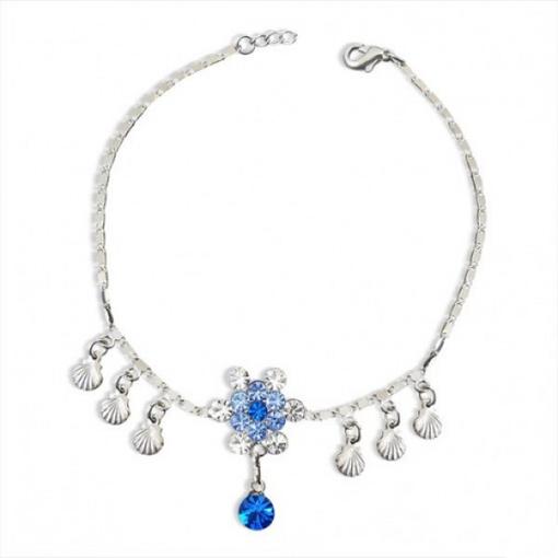 Stone Embellished Silver Anklet